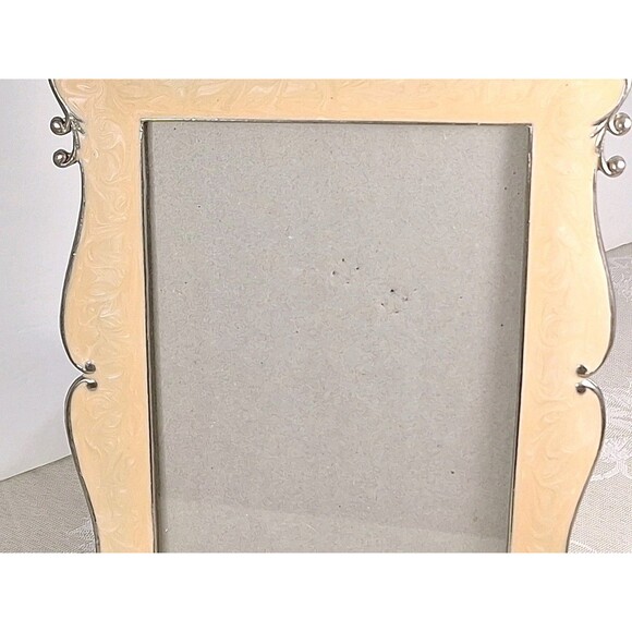 Vintage Scrolled Peachy Pink Stained Glass Photo Frame Pewter Trim 8.5"x6.5" - Picture 5 of 15